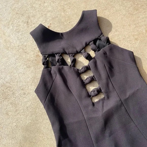 BY JOHNNY Women’s Open Knot Front Black MIDI Dress Size 10 - Picture 5 of 6